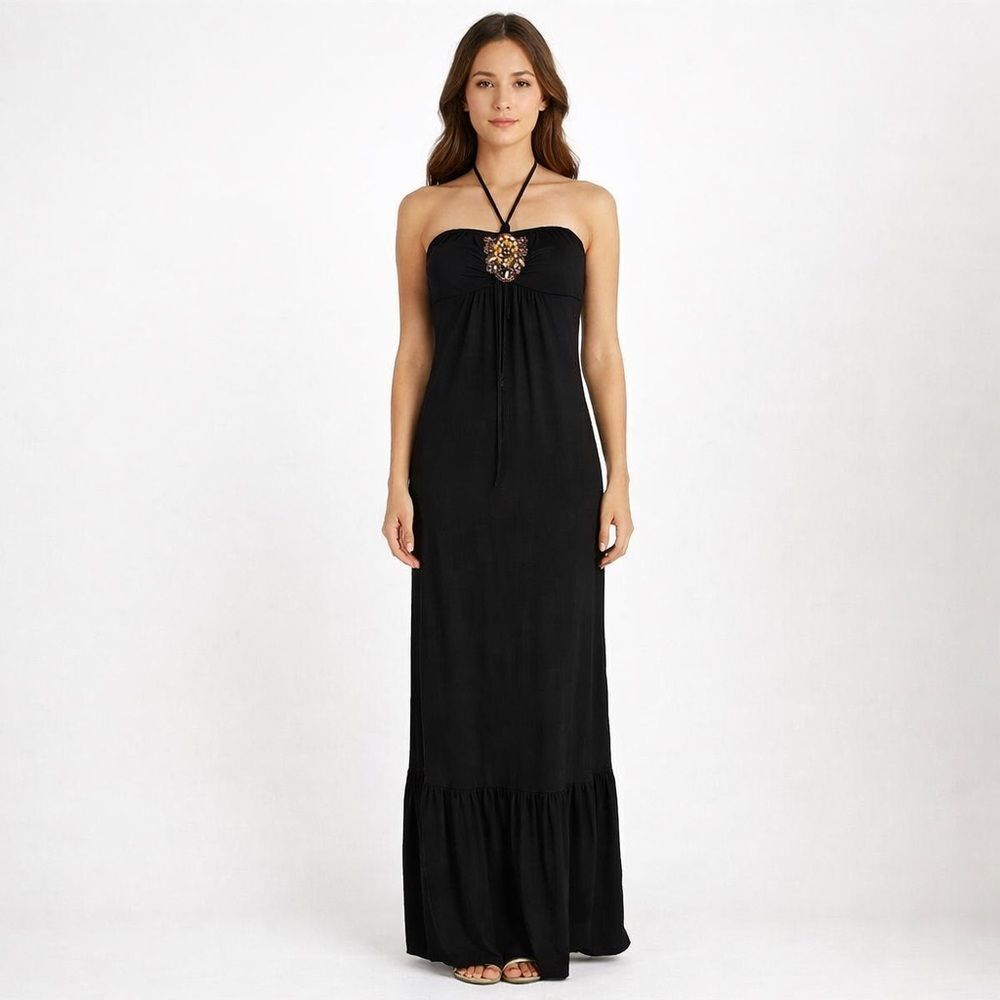 90s y2k fairy maxi Eyelash Couture Black Strapless Dress